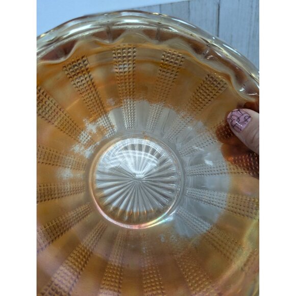 Vintage Hazel Atlas Diamond Point Columns Carnival Glass Iridescent Bowl 7 3/4" - Picture 4 of 6